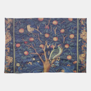 William Morris Specht Tapijt Blauwe Ontwerp Theedoek