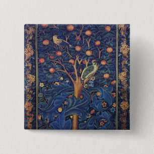 William Morris Specht Tapijt Blauwe Ontwerp Vierkante Button 5,1 Cm