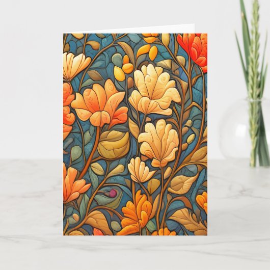 William Morris Stijl Bloemen Patroon in Herfst Kle Kaart (Voorkant)