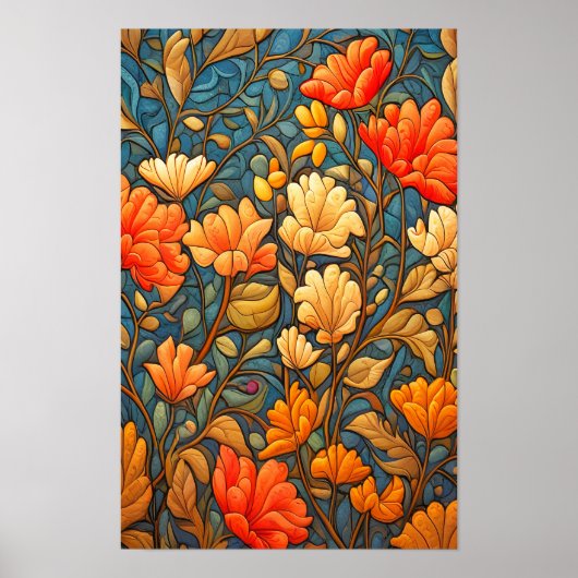 William Morris Stijl Bloemen Patroon in Herfst Kle Poster (Voorkant)