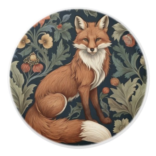 William Morris stijl Bloemen Rechts tegenover Fox Keramische Knop (Voorkant)