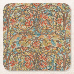 William Morris stijl Cottagecore Eekhoorn Bloemmot Kartonnen Onderzetters