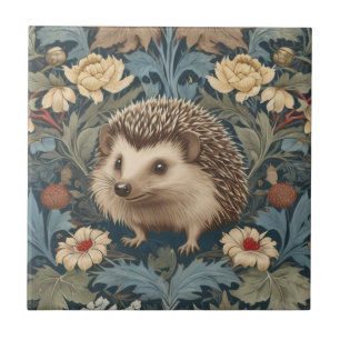William Morris stijl Hedgehog traditionele bloemen Tegeltje