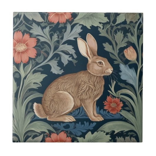 William Morris stijl Konijn Rechts geconfronteerd Tegeltje (Voorkant)