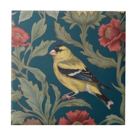 William Morris stijl Left American Goldfinch Bird Tegeltje (Voorkant)