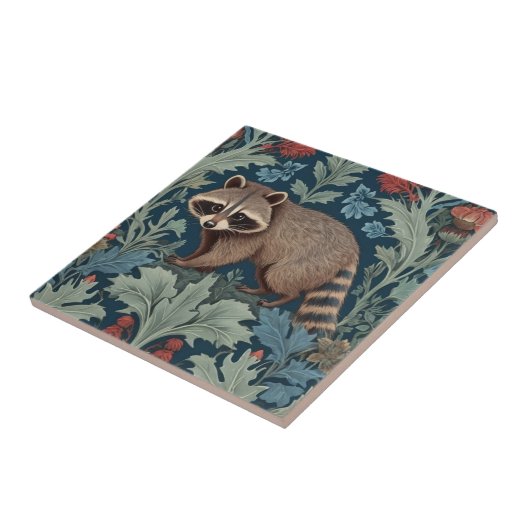 William Morris stijl Left Facing Raccoon Tegeltje (Zijkant)