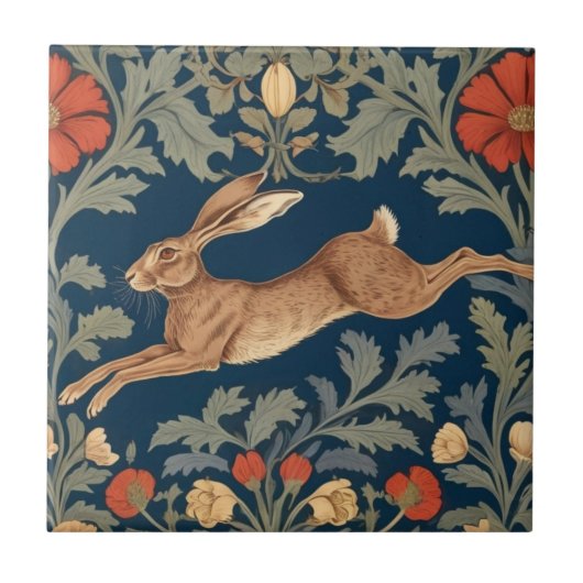 William Morris stijl Left Facing Running Hare Tegeltje (Voorkant)