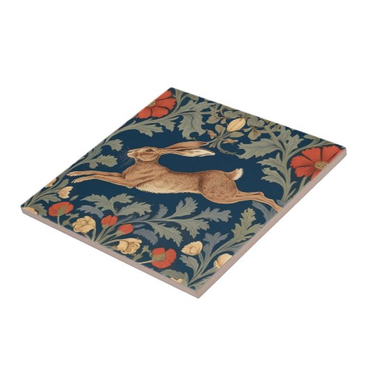 William Morris stijl Left Facing Running Hare Tegeltje (Zijkant)