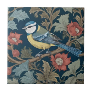 William Morris stijl Links tegenover Bird Blue Tit Tegeltje