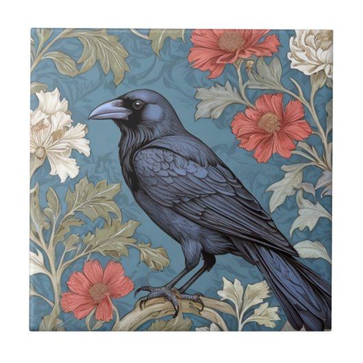 William Morris stijl Links tegenover Black Crow Bi Tegeltje (Voorkant)