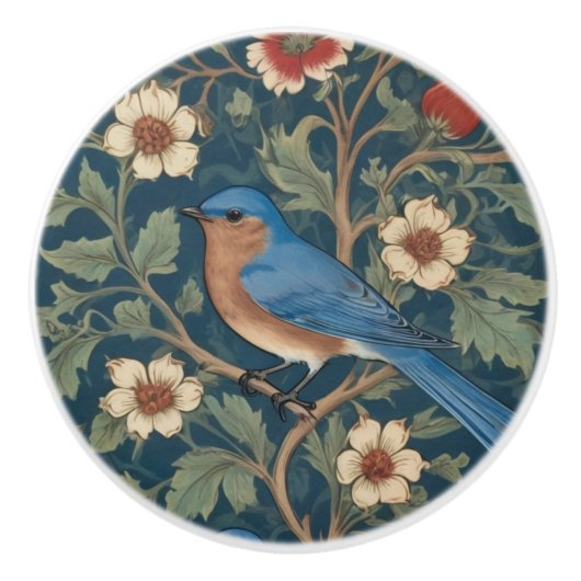 William Morris stijl Links tegenover Bluebird Bird Keramische Knop (Voorkant)