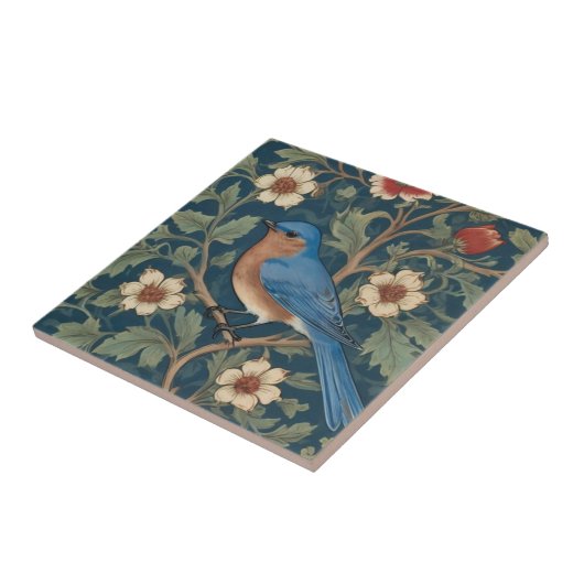 William Morris stijl Links tegenover Bluebird Bird Tegeltje (Zijkant)