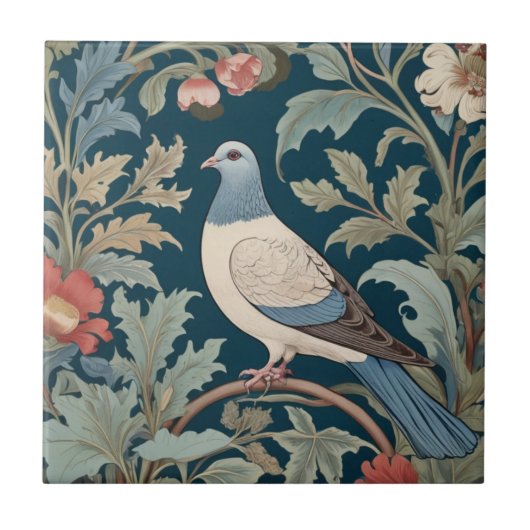 William Morris stijl Links tegenover Duivenvogel Tegeltje (Voorkant)