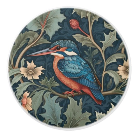 William Morris stijl Links tegenover Kingfisher Bi Keramische Knop (Voorkant)