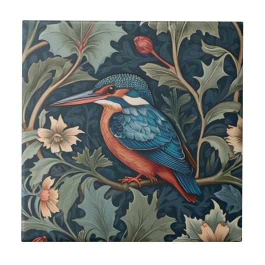 William Morris stijl Links tegenover Kingfisher Bi Tegeltje (Voorkant)