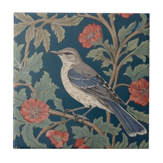 William Morris stijl Links tegenover Mockingbird B Tegeltje (Voorkant)