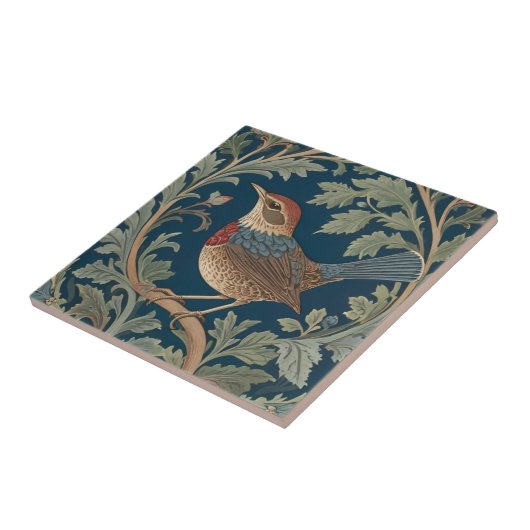 William Morris stijl Links tegenover Wren Bird Tegeltje (Zijkant)