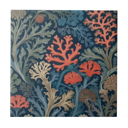 William Morris stijl Onderwater Zee Ocean Coral Tegeltje (Voorkant)