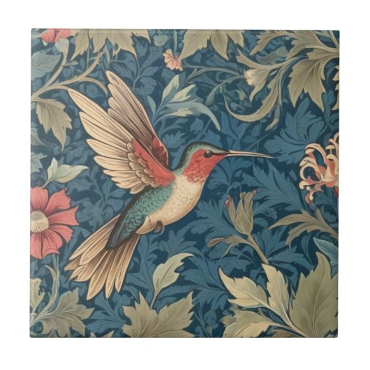 William Morris stijl R Ruby-throated kolibrie Tegeltje (Voorkant)