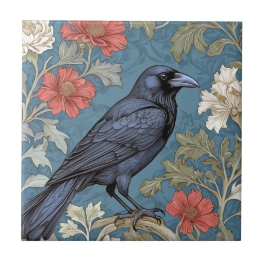 William Morris stijl Rechts tegenover Black Crow B Tegeltje (Voorkant)