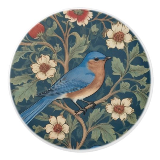William Morris stijl Rechts tegenover Bluebird Bir Keramische Knop (Voorkant)