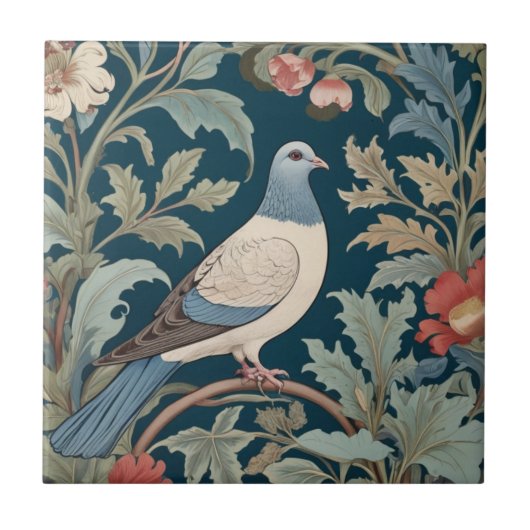 William Morris stijl Rechts tegenover Duivenvogel Tegeltje (Voorkant)