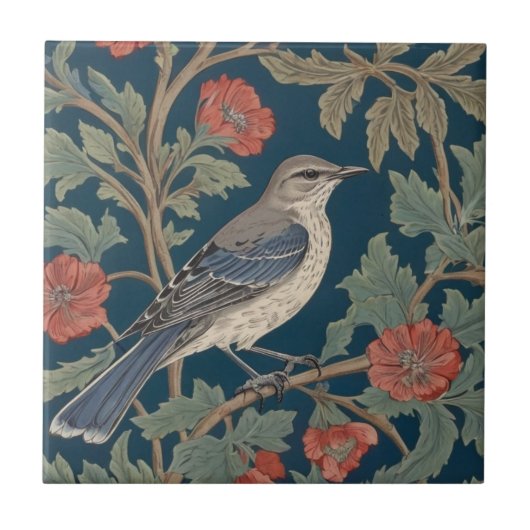 William Morris stijl Rechts tegenover Mockingbird Tegeltje (Voorkant)