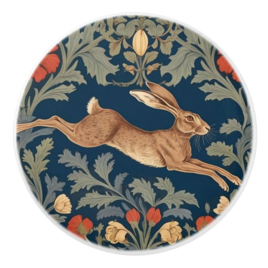 William Morris stijl Rechts tegenover Running Hare Keramische Knop (Voorkant)
