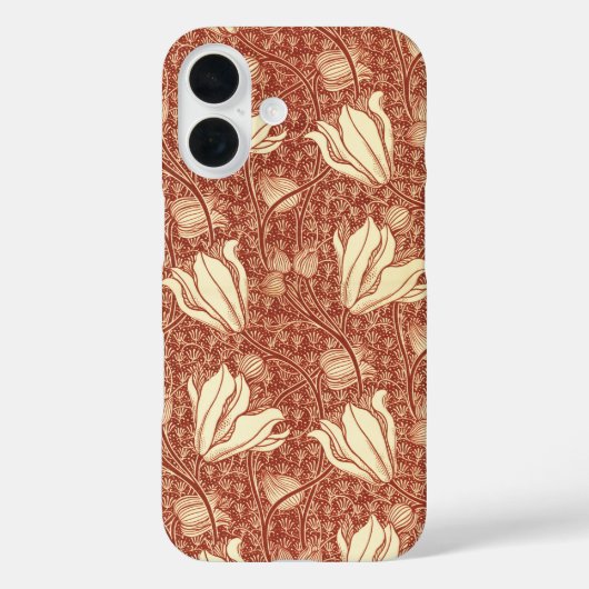 William Morris stijl Red Lily bloempatroon Case-Mate iPhone Case (Achterkant)
