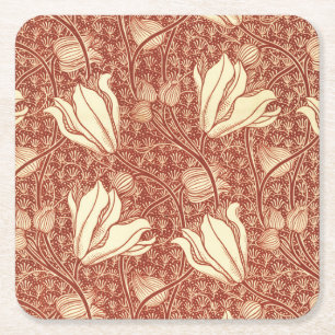 William Morris stijl Red Lily bloempatroon Kartonnen Onderzetters