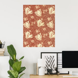 William Morris stijl Red Lily bloempatroon Poster