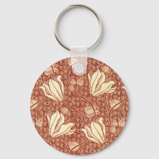 William Morris stijl Red Lily bloempatroon Sleutelhanger (Voorkant)