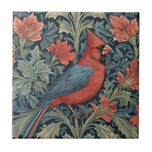 William Morris stijl Rode Kardinaal Bird R bloemen Tegeltje