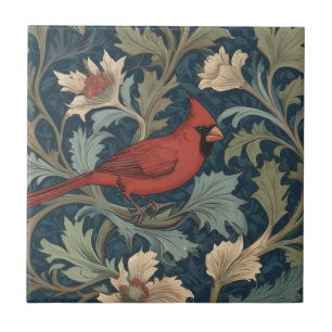 William Morris stijl Rode Kardinaal Vogel rechts Tegeltje