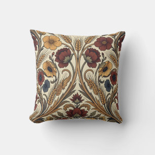 William Morris stijl rood gouden tarwe bloemmotief Kussen