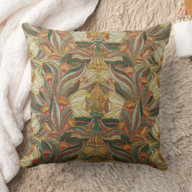 William Morris stijl Roze Groene Botanisch Kussen (Deken)