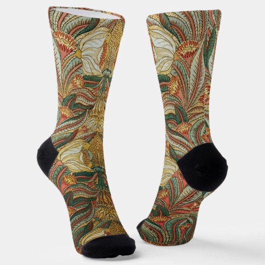 William Morris stijl Roze Groene Botanisch Sokken (Gebogen)