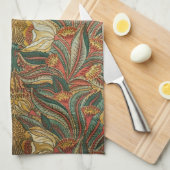 William Morris stijl Roze Groene Botanisch Theedoek (Quarter Fold)