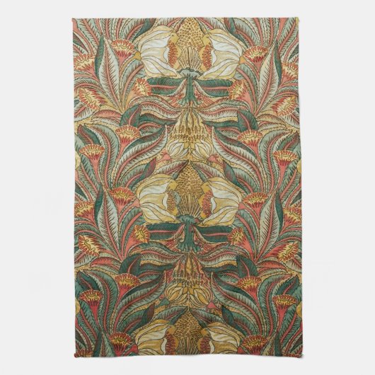William Morris stijl Roze Groene Botanisch Theedoek (Verticaal)