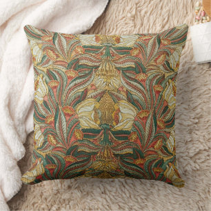 William Morris stijl roze groene botanische afbeel Kussen