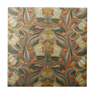 William Morris stijl Roze Groene Botanische Print Tegeltje