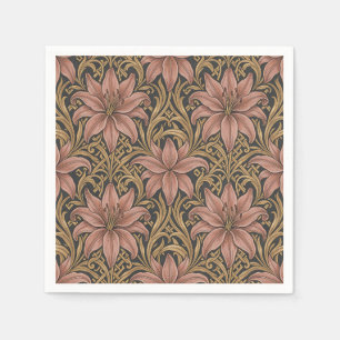 William Morris stijl roze lelie bloempatroon donke Servet