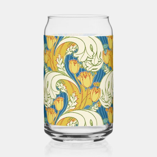 William Morris stijl Teal & Goud Tulp Bloem Kunst Blikvorm Glas (Voorkant)