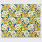 William Morris stijl Teal & Goud Tulp Bloem Kunst Cadeaupapier (Vlak)