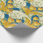 William Morris stijl Teal & Goud Tulp Bloem Kunst Cadeaupapier (Hoek)