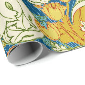 William Morris stijl Teal & Goud Tulp Bloem Kunst Cadeaupapier (Rol Hoek)