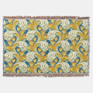 William Morris stijl teal & goud tulp bloem kunst Deken