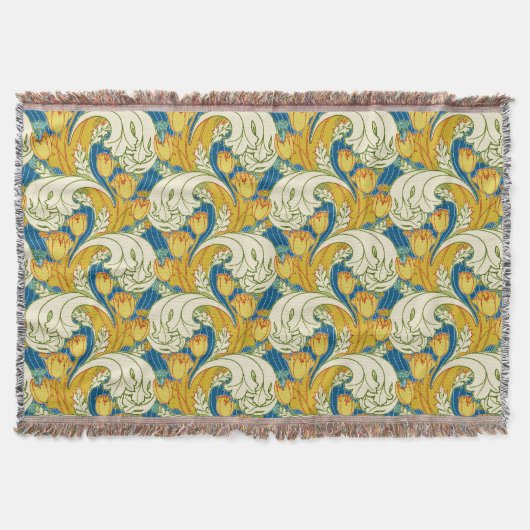 William Morris stijl teal & goud tulp bloem kunst Deken (Voorkant)