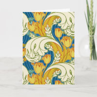 William Morris stijl teal & goud tulp bloem kunst