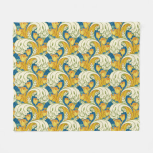 William Morris stijl teal & goud tulp bloem kunst Fleece Deken